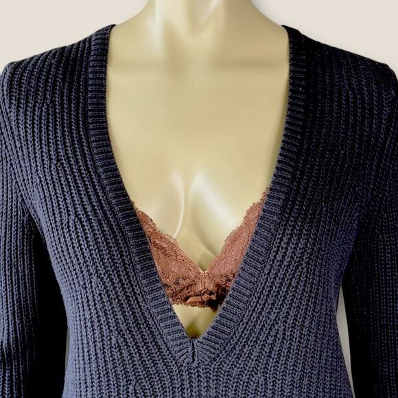 Ann Taylor Merino Wool Blend Long Sleeve V Neck Rib Tunic Sweater Size M Black - Picture 5 of 13